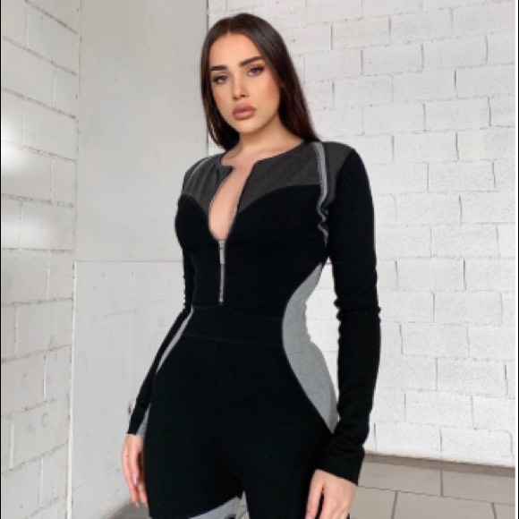 COLOUR BLOCK JUMPSUIT - BLACK - Picture 7 of 9